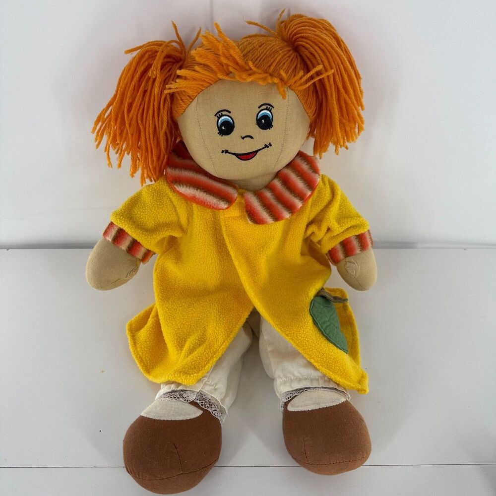 Soft Rag Doll Plush Girl Orange Hair Yellow Dress Stuffed Toy 16” Cute